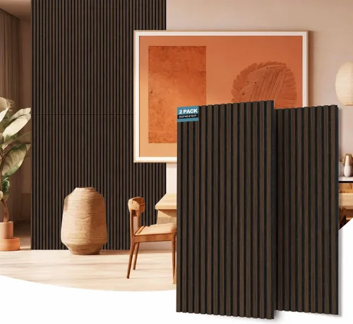 Vista 10 de AKUMAX - Paneles de pared acústicos de listones de madera, 2 unidades de 24 x 48 pulgadas cada uno, 15.5 pies cuadrados, paneles de pared de Roble