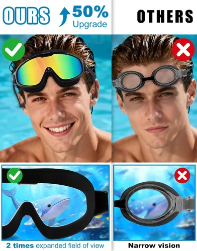 Vista 5 de WIN.MAX Paquete de 2 gafas de natación antiniebla, anti rayos UV, visión transparente para hombres, mujeres, niños y niñas, gafas de natación