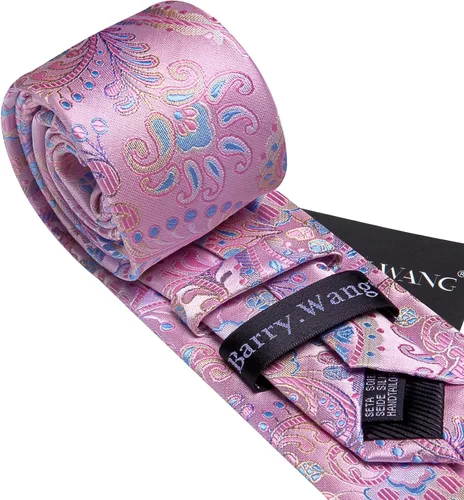 Vista 139 de Barry.Wang - Juego de corbata de seda para hombre, diseño de cachemira, pañuelo y gemelos de bolsillo