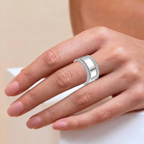 Vista 5 de WES Alianzas de boda de moissanita de media eternidad de plata de ley 925