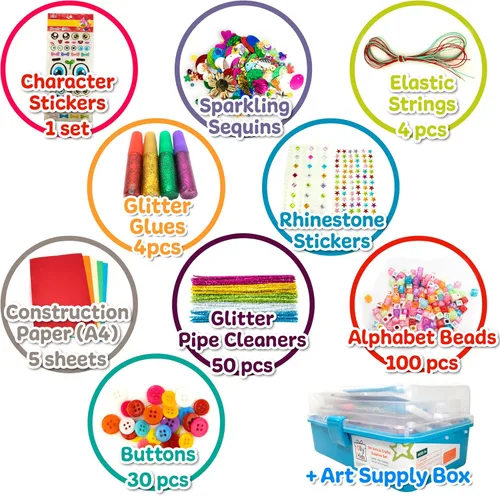Vista 3 de Olly Kids Biblioteca de kits de manualidades en una caja organizadora de plástico para manualidades, suministros de arte y manualidades para niños