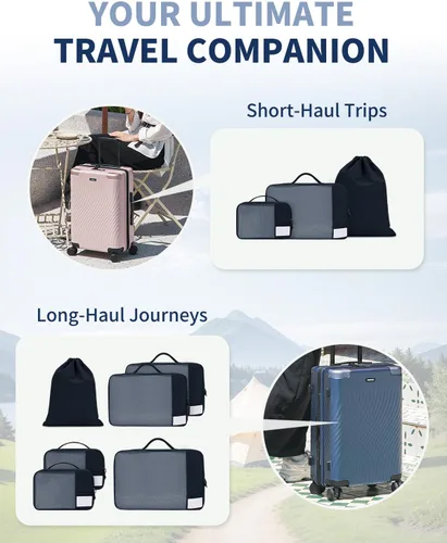 Vista 8 de ECOHUB Juego de 46 cubos de embalaje para viaje duraderos para maleta, juego de bolsas organizadoras con etiqueta personalizada, varios tamaños