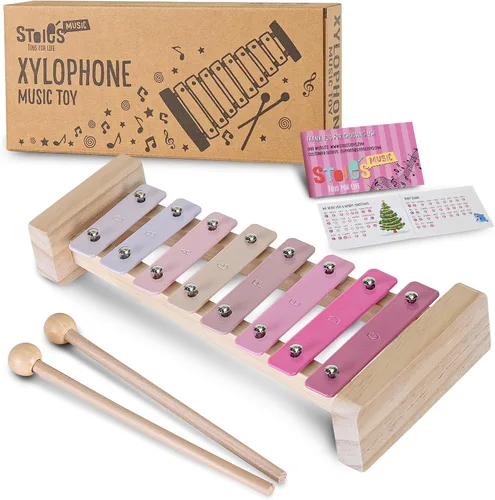 Vista 11 de Stoie's Xilófono de madera para niños y bebés, diseño amigable para niños, xilófono de 8 notas con colores de alegría afinado en C-Key con mazos