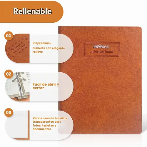 Vista 4 de Happyaokeland Libreta de direcciones rellenable con pestañas alfabéticas, libreta de teléfonos de tapa dura 648 libreta de contactos con bolsillos