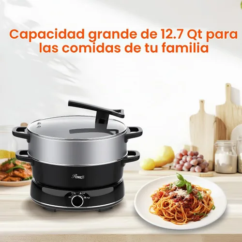 Vista 3 de Rosewill Olla Eléctrica Caliente de 12.7 QT Cocción Lenta con Múltiples Funciones, Diseño Dividido con Olla de Cocción más Ancha de 11.8 pulgadas
