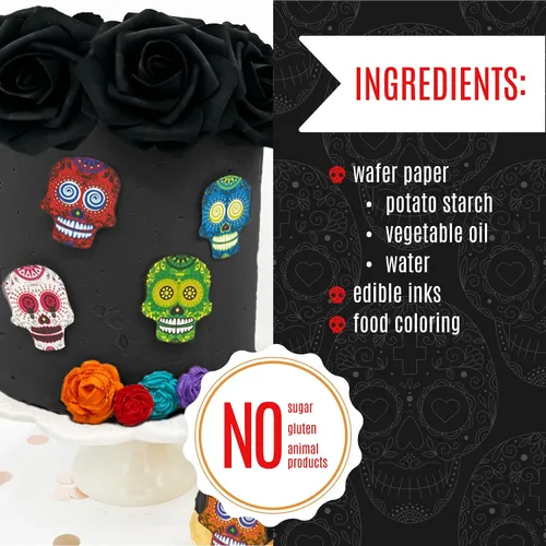 Vista 29 de Juego surtido de 24 polillas comestibles de cabeza de muerte pequeña – Obleas para pasteles y cupcakes – polillas comestibles para decoración