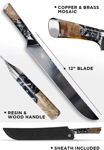 Vista 7 de Dalstrong Cuchillo para cortar - 12" - Serie Valhalla Ravenstone Negro con revestimiento de titanio - Acero Premium 9CR18MOV HC - Mango de Resina