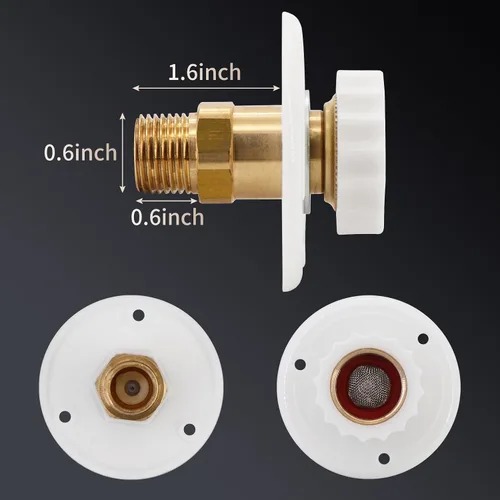 Vista 8 de kipa Brida de entrada de agua para autocaravana, latón con codo de manguera, válvula de retención y conector FPT de 1/2" rosca hembra, brida de 3