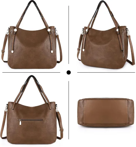 Vista 3 de Bolso de mano para mujer, de piel vegana, de gran capacidad, con correas ajustables