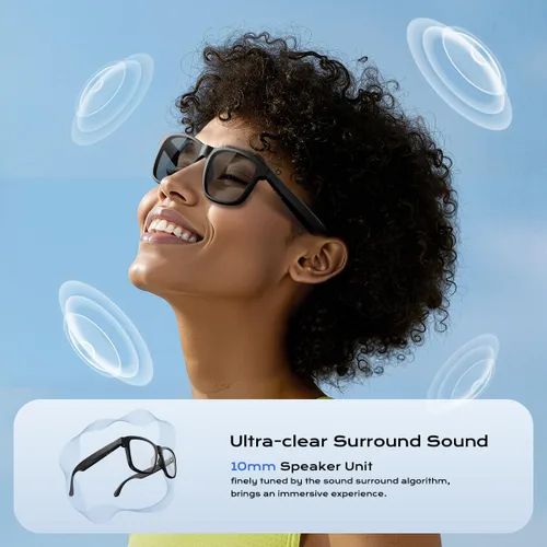 Vista 6 de Gafas de sol Bluetooth para mujer, lentes de sol fotocrómicas con luz azul, lentes de audio inteligentes para mujeres y hombres, micrófono y Lente