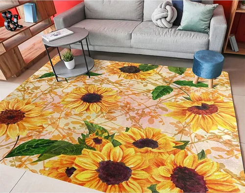 Vista 8 de Alfombra hippie de girasol, 3 x 4 pies, alfombra floral abstracta, alfombra multicolor brillante, antideslizante, fácil de limpiar, para entrada