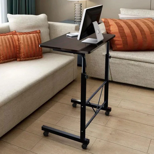 Vista 8 de Mesa auxiliar de sofá con ruedas, escritorio extraíble para computadora portátil, mesa de café con ruedas ajustable en altura, escritorio auxiliar