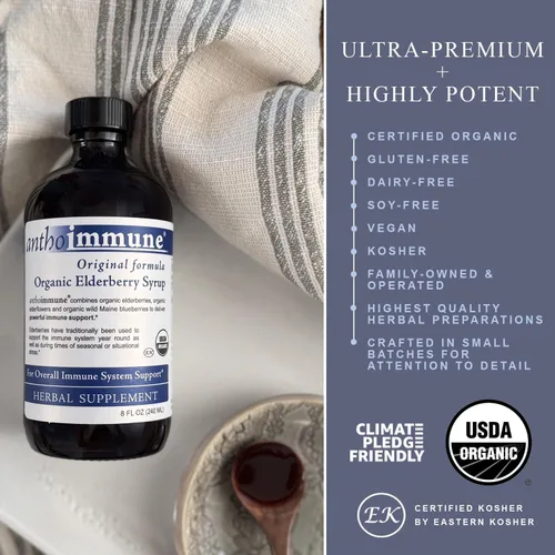 Vista 3 de Jarabe de saúco orgánico – Antoinmune – Suplemento de apoyo inmunológico para adultos y niños – USDA Organic, Fórmula de saúco negro ultra premium