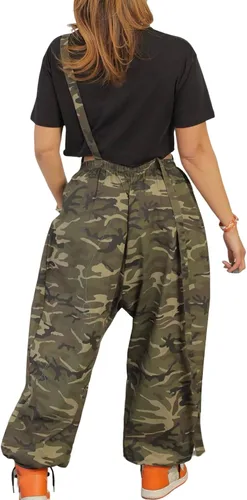 Vista 3 de LETSVDO Overol casual de harén para mujer, talla grande, camuflaje, tirantes delgados, sin mangas, pierna ancha, holgado, pantalones