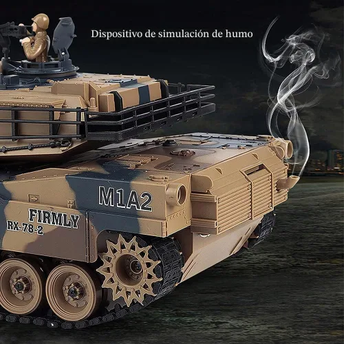 Vista 2 de fisca Tanque de control remoto M1A2 RC 1/18 con 2.4 GHz, 15 canales, fumar - Tanque de batalla principal Abrams que juguete militar para niños