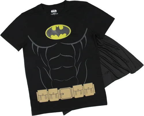 Vista 2 de DC Comics - Camisa de disfraz de Batman para hombre con capa desmontable, camiseta clásica de Batman con logotipo de murciélago