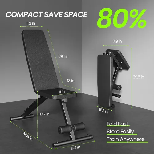 Vista 6 de Banco de pesas ajustable para gimnasio en casa, banco de entrenamiento plegable para ejercicio de cuerpo completo con mancuernas, banco