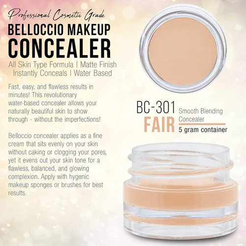 Vista 2 de Belloccio Corrector de maquillaje de alta definición Fair Shade - Tarro de 0.18 oz Oculta imperfecciones, oculta imperfecciones, oscuras debajo