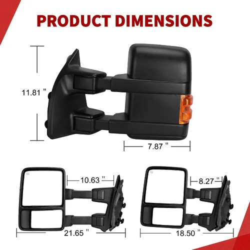 Vista 8 de YITAMOTOR Espejo de remolque compatible con Ford F250 F350 F450 F550 Super Duty 2008-2016, espejo lateral izquierdo del conductor con calefacción
