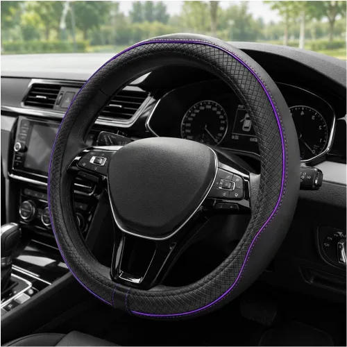 Vista 17 de Funda para volante de automóvil, 15 pulgadas, antideslizante, de cuero transpirable, protector de volante suave envolvente completo para hombres
