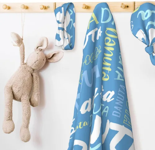 Vista 4 de Juego de manta personalizada para bebé con diadema acogedora y sombrero para niñas y niños recién nacidos, manta personalizada con nombre de bebé
