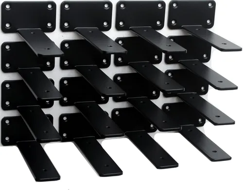 Vista 81 de Paquete de 2 - Soportes de estante en L ocultos negros de 4 pulgadas (1/5 pulgada de grosor) Soportes de estante flotante de hierro Soportes