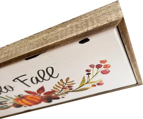 Vista 5 de Letreros de madera con texto en inglés «Hello Fall» para decoración de pared para el hogar, cocina, casa de campo, chimenea, centro de mesa, madera