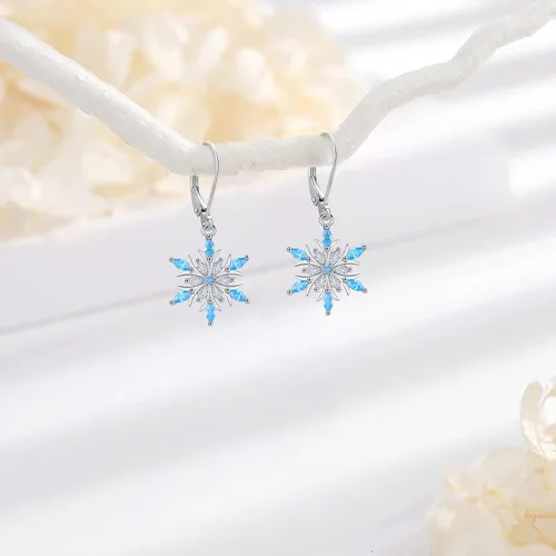 Vista 101 de Aretes colgantes de plata de ley con diseño de árbol de la vida, flor, abeja, animales, gato, colibrí, piedra lunar, turquesa, aretes con cierre