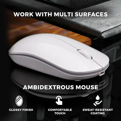 Vista 6 de Mouse inalámbrico – Silencioso, recargable, luz RGB, USB de 2.4 GHz, mouse delgado ergonómico para laptop, Mac, oficina, PC