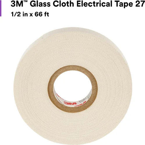 Vista 7 de Cinta eléctrica de tela de vidrio 3M 27, ½ pulgada x 66 pies, 1 rollo, adhesivo no corrosivo, sensible a la presión, alta temperatura, protección