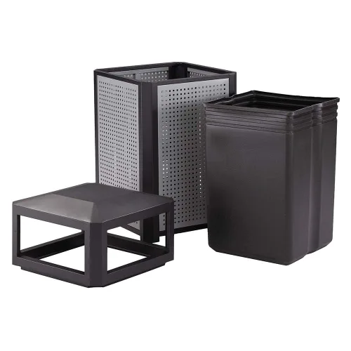 Vista 4 de Safco Products Evos - Bote de basura para exteriores e interiores con panel de acero galvanizado perforado, 38 galones, negro