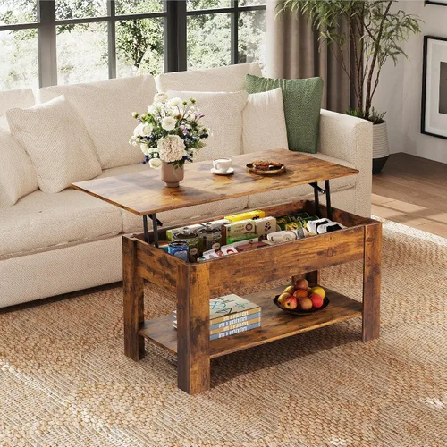 Vista 2 de WLIVE Mesa de Centro, Mesa de Centro de 39" con Tapa Elevable y Compartimento Oculto, Estante de Almacenamiento y Tapa Elevable para Hogar, Sala