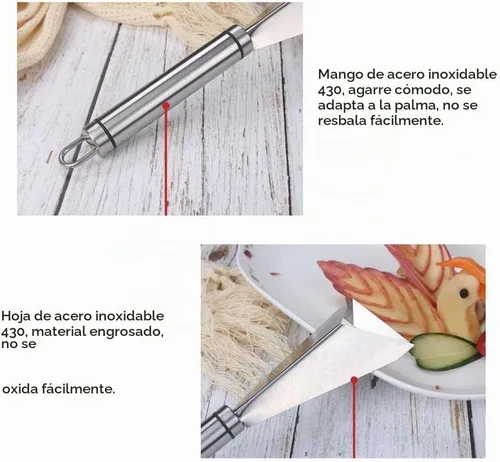 Vista 7 de MIXCUT Cuchillo para tallar frutas, decoración de platos de bricolaje, herramientas de tallado de forma triangular de acero inoxidable, cuchillo