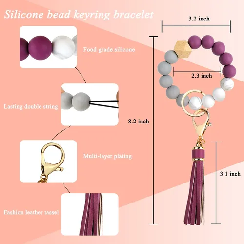 Vista 2 de Pulsera con cuentas de silicona para mujer llavero