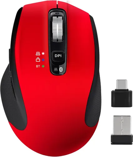 Vista 8 de Mouse inalámbrico Bluetooth con USB-A, receptor USB-C, recargable, 3 dispositivos, tamaño completo, clic silencioso, mouse ergonómico para Negro