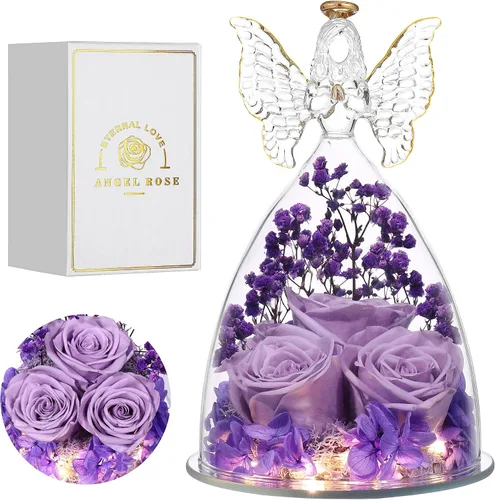 Vista 35 de Regalos de Rosas de Navidad para Mujeres Flor Real Preservada en Figuras de Ángel de Cristal Rosas para Entrega Prime Regalos de Cumpleaños