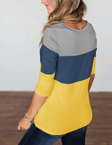 Vista 2 de Minthunter - Camisetas de media manga para mujer, blusas informales de primavera con cuello redondo y bloques