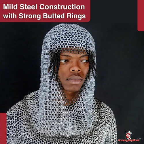 Vista 10 de Armory Replicas Medieval Chainmail Coif Armor, Mild Steel, 18.75 Inches Silver