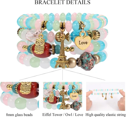 Vista 2 de WuCuifu Paquete de 8 pulseras apilables bohemias para mujer, pulseras de cuentas estiradas multicapa