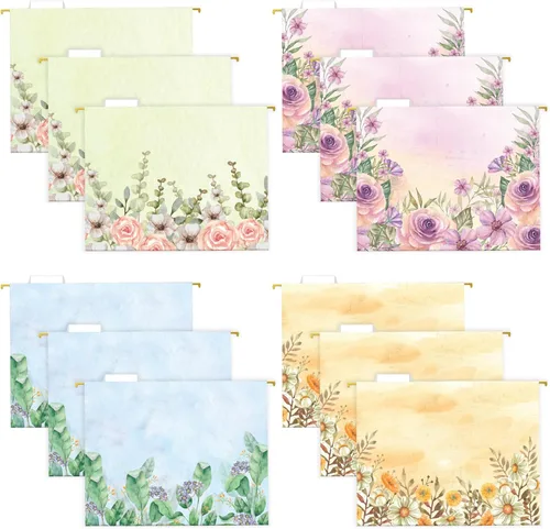 Vista 9 de Global Printed Products Carpetas colgantes impresas de diseñador de lujo, 4 patrones, tamaño carta, 12 por paquete (floral abstracto)