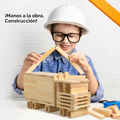 Vista 4 de Juego de 100 piezas de bloques de construcción clásicos de madera, juguetes de construcción STEM sólidos para niños, juguetes Montessori