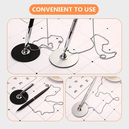 Vista 9 de Ciieeo 2 bolígrafos de metal para firma de invitados, bolígrafo de tinta negra con base para bolígrafo y cadena de recepción, bolígrafo, rotulador