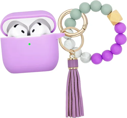 Vista 9 de KOUJAON Funda compatible con AirPods 4, funda protectora de silicona suave con llavero de pulsera, compatible con auriculares inalámbricos Apple Té