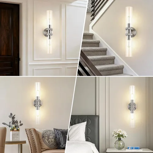 Vista 7 de Luz de Tocador de Baño de 2 Luces Níquel Cepillado, Accesorios de Luz de Baño para Espejo Lateral, Lámpara de Pared Vintage para Dormitorio