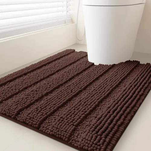Vista 74 de ACCUMTEK - Juego de alfombras de baño a rayas beige de 3 piezas, ultrasuaves, antideslizantes de chenilla, alfombras de baño mullidas y absorbentes