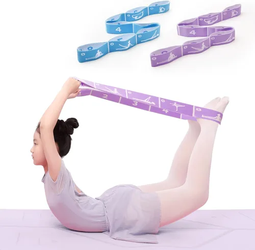 Vista 10 de Paquete de 2 Bandas Elásticas de Estiramiento Ajustables para Niños - Bandas Elásticas de 8 Bucles para Ballet, Latín, Yoga, Gimnasia y Estiramiento