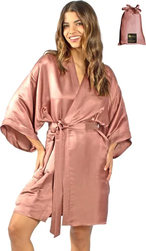 Vista 7 de Tara Sartoria Luxury Artisan Silk Kimono Robe for Women, Short, Washable, XS–4XL, Oprah Daily 2025 Negro