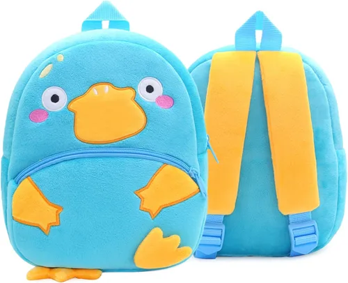 Vista 6 de KISSOURBABY Mochilas de zoológico para niños pequeños, lindos animales de peluche para niñas y niños, Azul ornitorrinco, Mochilas de viaje