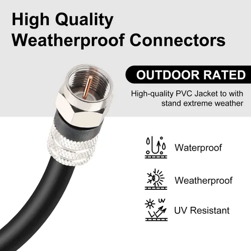 Vista 4 de Postta Cable coaxial digital (6 pies) Cable RG6 negro blindado cuádruple con conectores F-macho