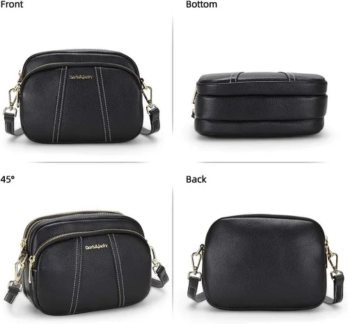 Vista 2 de DORIS&JACKY Leather Crossbody Bag For Women Small Soft Triple Zipper Shoulder Handbags With Adjustable Strap